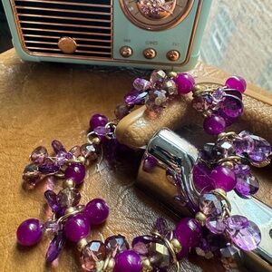 Purple and Gold Bracelet with Textured Beads